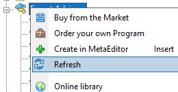 Screenshot of MT4 Navigator window showing refreshed Expert Advisors list with TradingView Link EA.