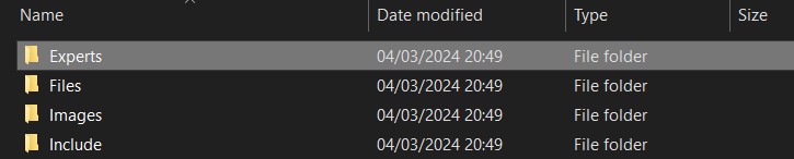 Screenshot of MT5 Experts folder content.
