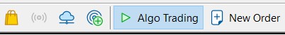 Screenshot of MT5 toolbar with Algo Trading button highlighted green.